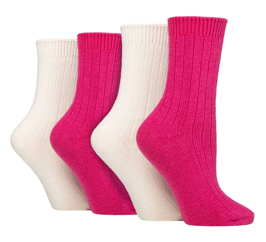 4er-Pack Damen Kaschmir-Stiefelsocken | Wildfeet | Gerippte Crew-Woll-Bettsocken - Wein/Creme - Image 1