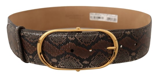 Dolce & Gabbana Women's Brown Exotic Leather Gold Oval Buckle Belt