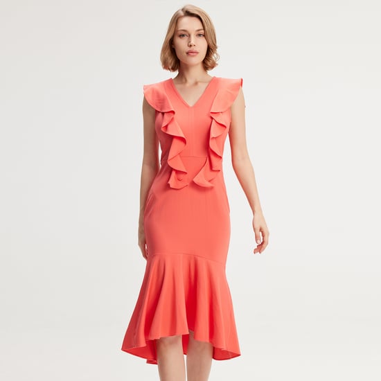 Jersey dress with wide ruffles