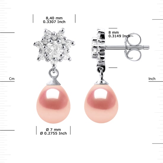 Earrings Dangle Freshwater Pearls 7-8 mm Pears Roses Jewelry 925