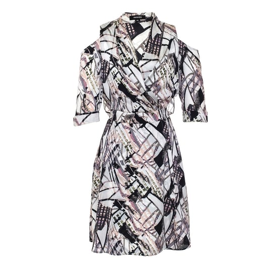 Geometrischer Druck Fledermaus Ärmel Wrap Effekt Kleid - Image 5