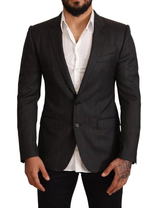 Dolce & Gabbana - Blazer Slim Fit en laine à carreaux gris pour homme - Image 1