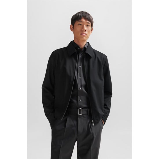 Men's Boss P-Hanry Checked Zip-Up Shirt Jacket in Black