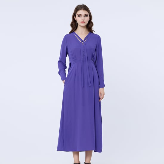 Langes Blusen-Kleid mit V-Ausschnitt - Image 1