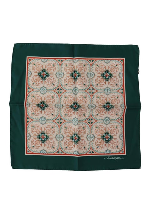 Dolce & Gabbana Men's Green Patterned Square Handkerchief Scarf