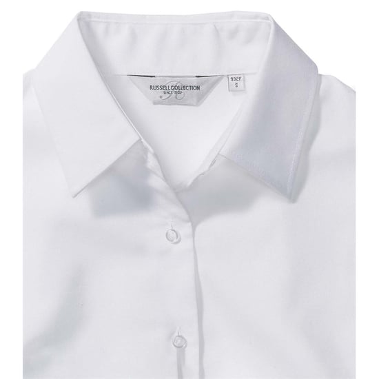 Russell Collection Easy Care Oxford Bluse, Langarm (Weiß) - Image 3