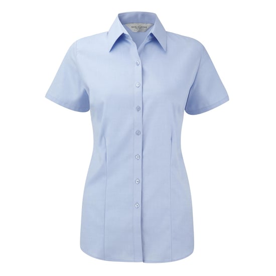Russell Damen Bluse / Hemd mit dezentem Fischgrätenmuster, kurzärmlig (Hellblau) - Image 1