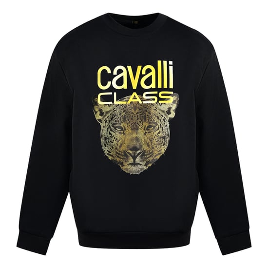 Cavalli Class Leoprint-Logo Schwarzer Pullover - Image 1