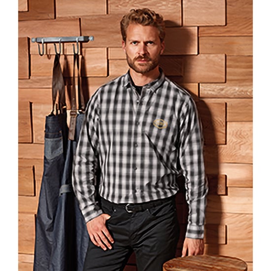 Premier Mens Mulligan Check Long Sleeve Shirt (Steel/Black)