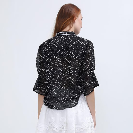 Polka Dots Tulip Sleeves Chiffon Blouse