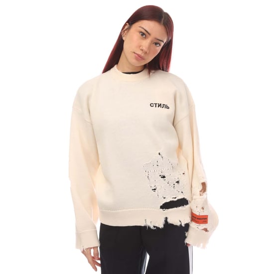 Women's Heron Preston Shredded Knitted Crewneck Sweater in White