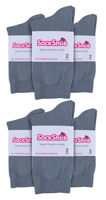 Einfarbige Damensocken mit hohem Baumwollanteil | 12 Paar Multipack | Socken-Snob | Dünne, bequeme, farbenfrohe Crew-Söckchen für Damen in Grau - Image 2
