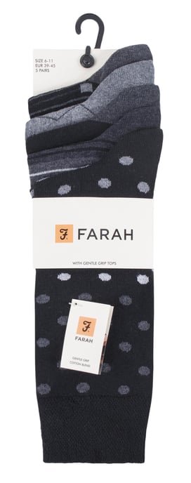 Farah - 5 Pack Herren dünn atmungsaktiv klassische Polka Dot gemusterten weichen Top Baumwolle Kleid Socken - FCS273BLKCHA (Polka Dot) - Image 2