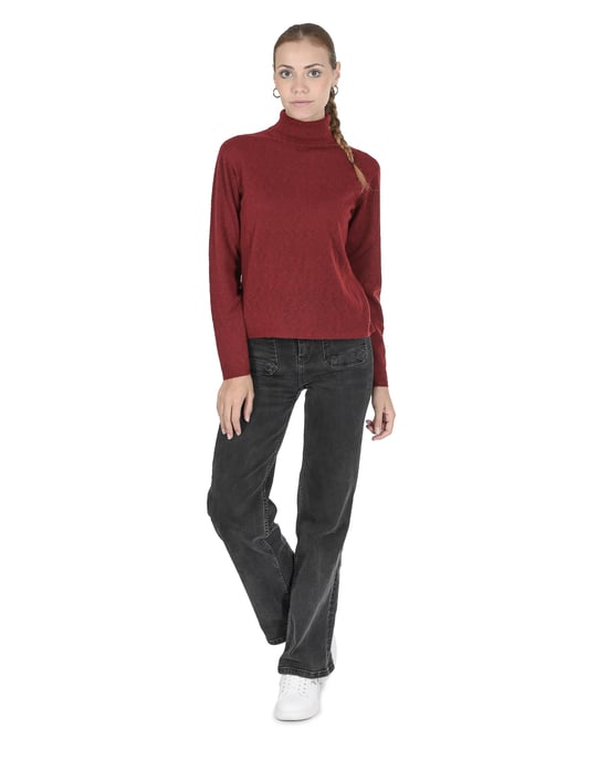 Crown Of Edinburgh Cashmere Womens Turtleneck Sweater Coe 0020 Dark Red