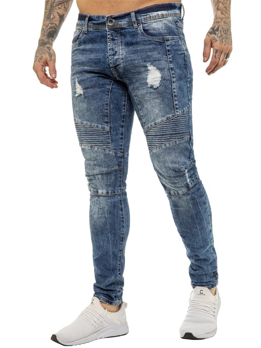 Enzo | Herren Skinny Stretch Biker Denim Jeans - Blau - Image 1