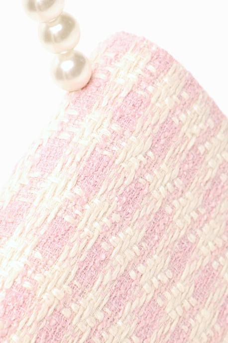 Pink Check Print Boucle Pearl Handle Bag