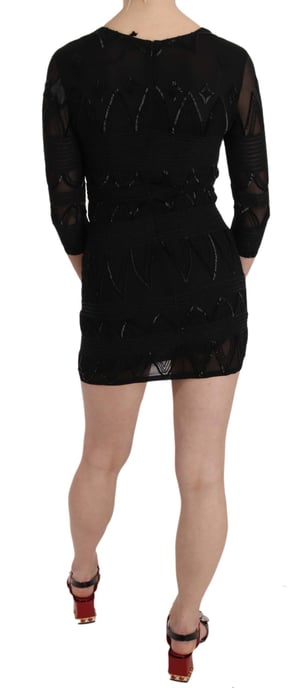 John Richmond - Mini-robe droite à paillettes en soie noire pour femme - Image 3