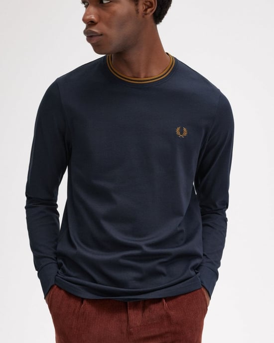 Fred Perry Herren Langarm Twin-Tipped T-Shirt - Image 2