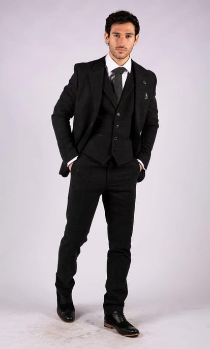 Herren Schwarzes 3-Teiliges Tweed-Anzug Peaky Blinders 1920er Gatsby Klassischer Schnitt - Image 5