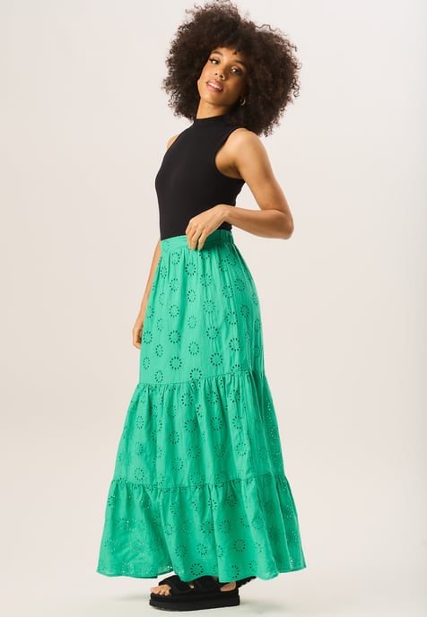 Tiered Lace Embroidered Long Skirt