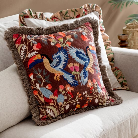 Wylder Mirrored Toucan Embroidered Feather Rich Cushion
