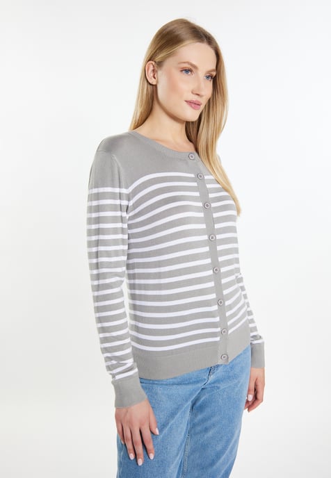 Dreimaster Strickjacke Damen Grau Weiss - Image 3