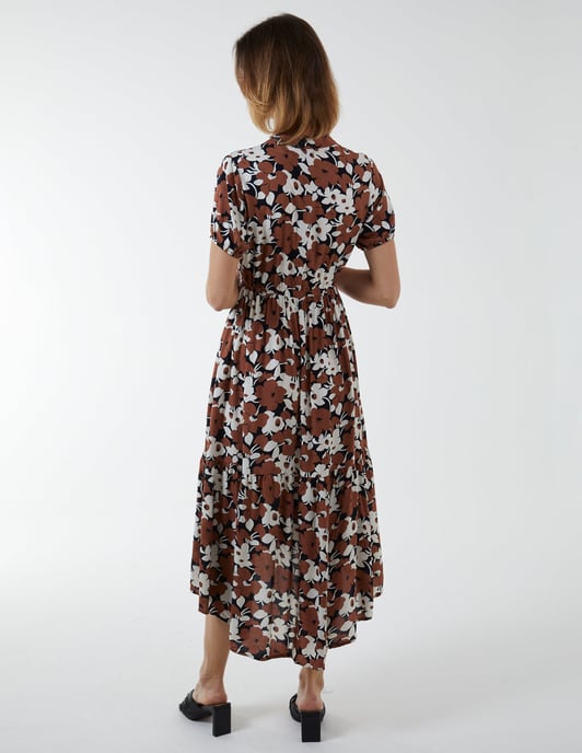 Asymmetric Hem Notch Collar Dress