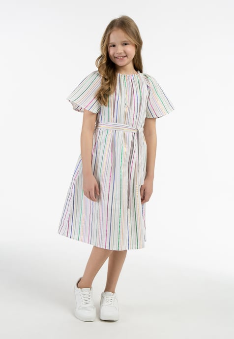 Mymo Kleid Mädchen Weiss Mehrfarbige Streifen - Image 4