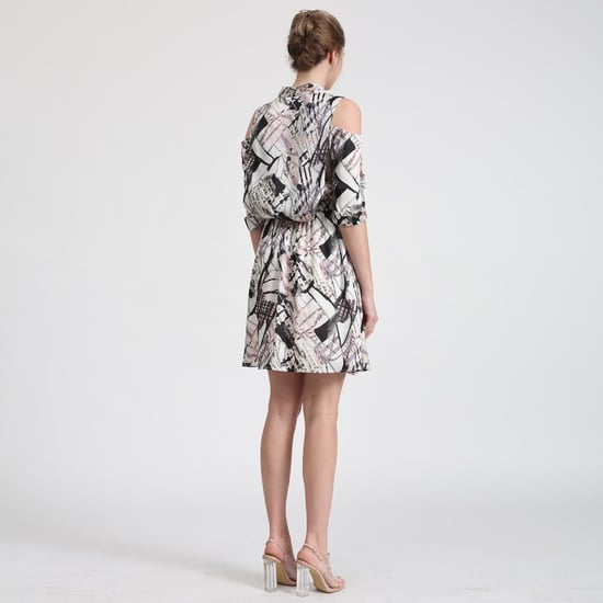 Geometrischer Druck Fledermaus Ärmel Wrap Effekt Kleid - Image 2