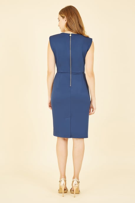 Navy Scuba Fitted Pleat Detail Bodycon Dress
