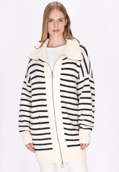 Dreimaster Cardigan Damen Wollweiss Marine - Image 3