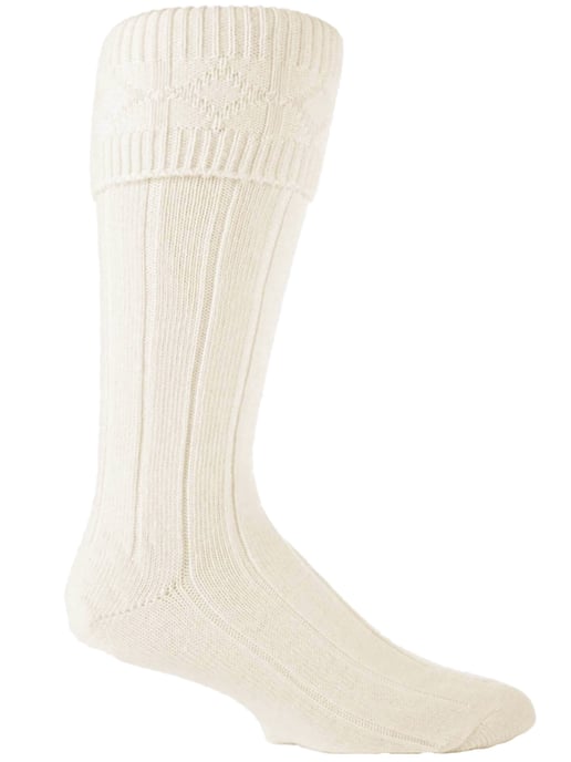 Herren kniehoch Wolle Mischung gerippt Creme Hose Kilt Socken - Creme - Image 1