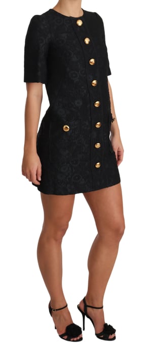 Dolce & Gabbana Damen Schwarzes Knopfverziertes Jacquard-Minikleid - Image 4