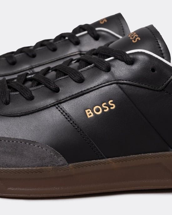 BOSS Orange Brandon Mens Leather and Suede Trainers with Embossed Logos