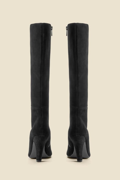 Black Suede Knee High Heeled Boots