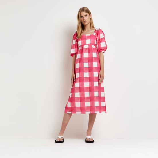 River Island Womens Midi Dress Pink Gingham