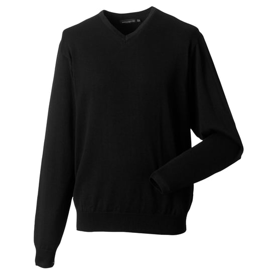 Russell Collection Mens V-Neck Knitted Pullover Sweatshirt (Black)