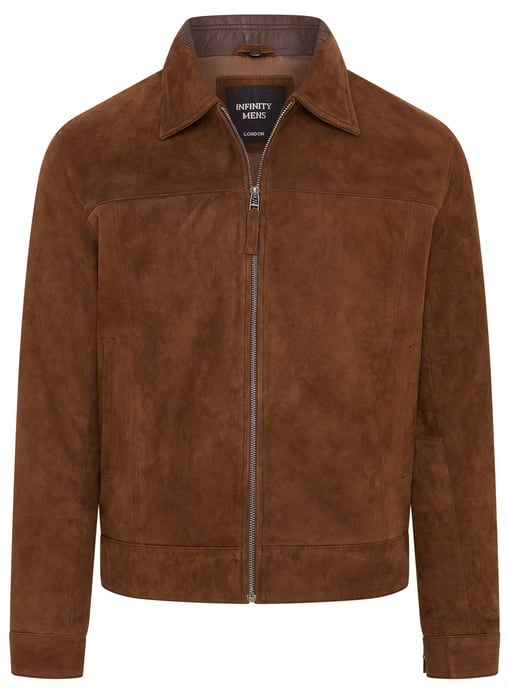 Mens Brown Retro Classic Suede Leather Harrington Biker Jacket - Bryne