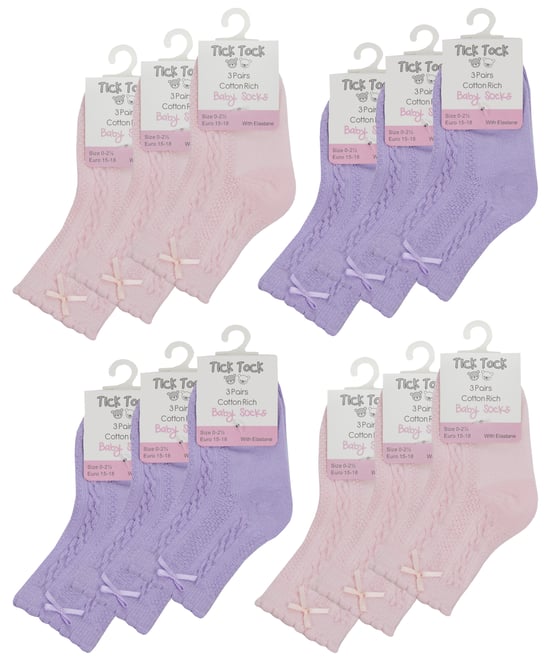 12 Paar Babysocken mit Zopfmuster und Schleife | Weiche Baby-Socken für Jungen und Mädchen, sortiert - Image 2