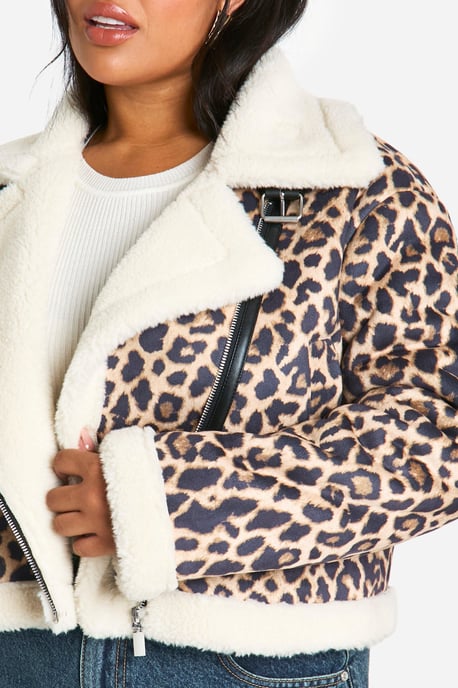 Plus Leopard Oversized Aviator Coat