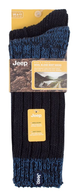 Herren Wolle Wandern Socken | Jeep | Heavyweight gerippt Kabel stricken Wolle Mischung Boot Socken | atmungsaktiv Outdoor-Socken - Navy / Blau - Image 2