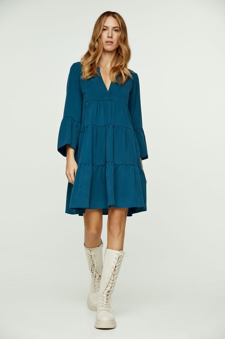 Dark Petrol Tencel Gathered Seams Dress