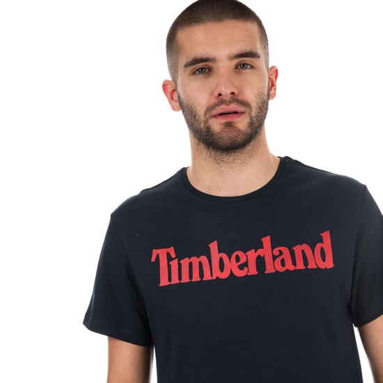 Men's Timberland Season Linear Logo Crew T-Shirt in Navy