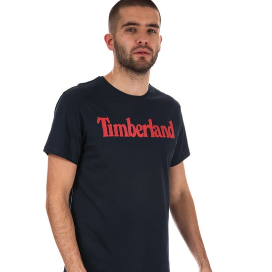 Men's Timberland Season Linear Logo Crew T-Shirt in Navy