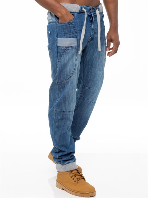 Enzo | Mens Denim Cuffed Jogger Jeans - Blau - Image 2