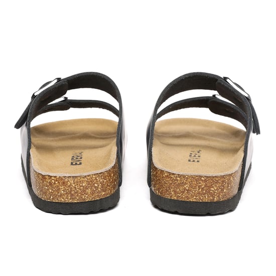 EVER AU Women Mallard Leather Twin Buckle Sandals - Navy Leather