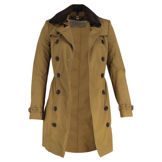 Burberry Brit Trenchcoat mit langem Schaffellkragen aus olivfarbenem Baumwollstoff - Image 1
