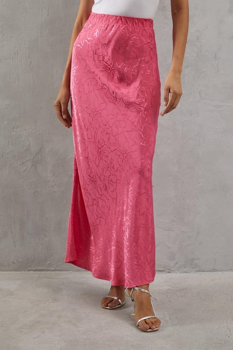 Premium Satin Jacquard Pull On Bias Maxi Skirt