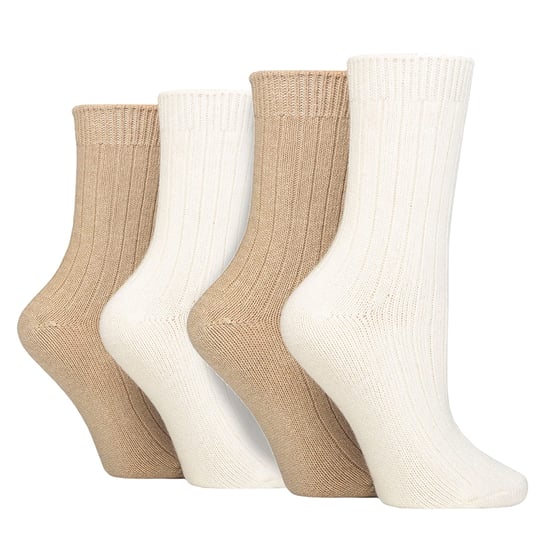 4er-Pack Damen Kaschmir-Stiefelsocken | Wildfeet | Ribbed Crew Wool Bed Socks - Sand - Image 1