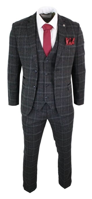 Herren 3-teiliger Anzug in charcoalgrauem Tweed mit Karomuster im Vintage-Retro-Stil - Image 4